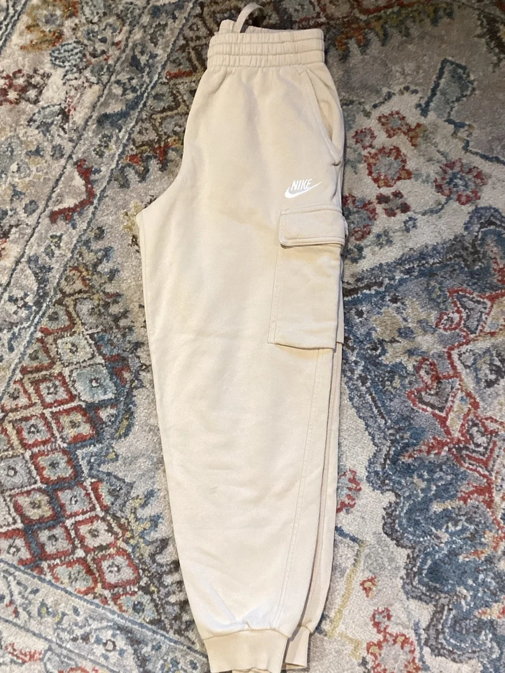 Nike Kids Beige Cargo Joggers with White Logo
